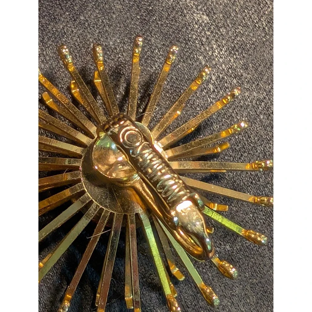 Vintage Coro Gold Tone Amber Rhinestone Sunburst Brooch and Clip Earring Set
